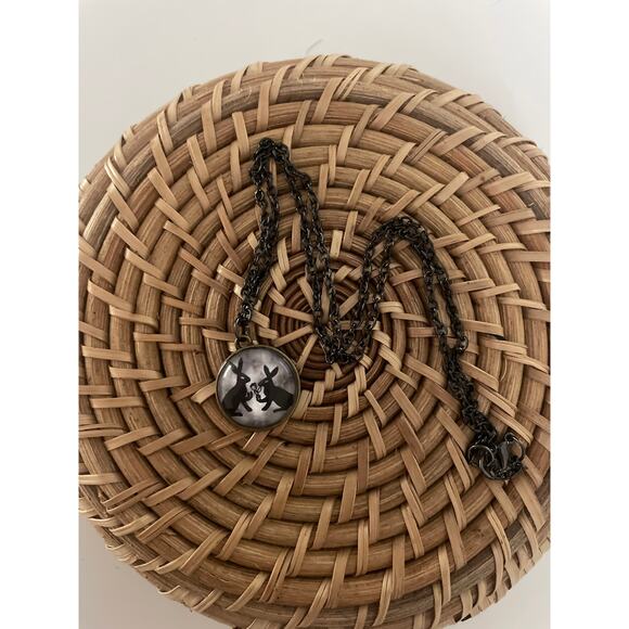 Shadow Silhouette Bunny Rabbit Cabochon Charm Necklace - Picture 1 of 6